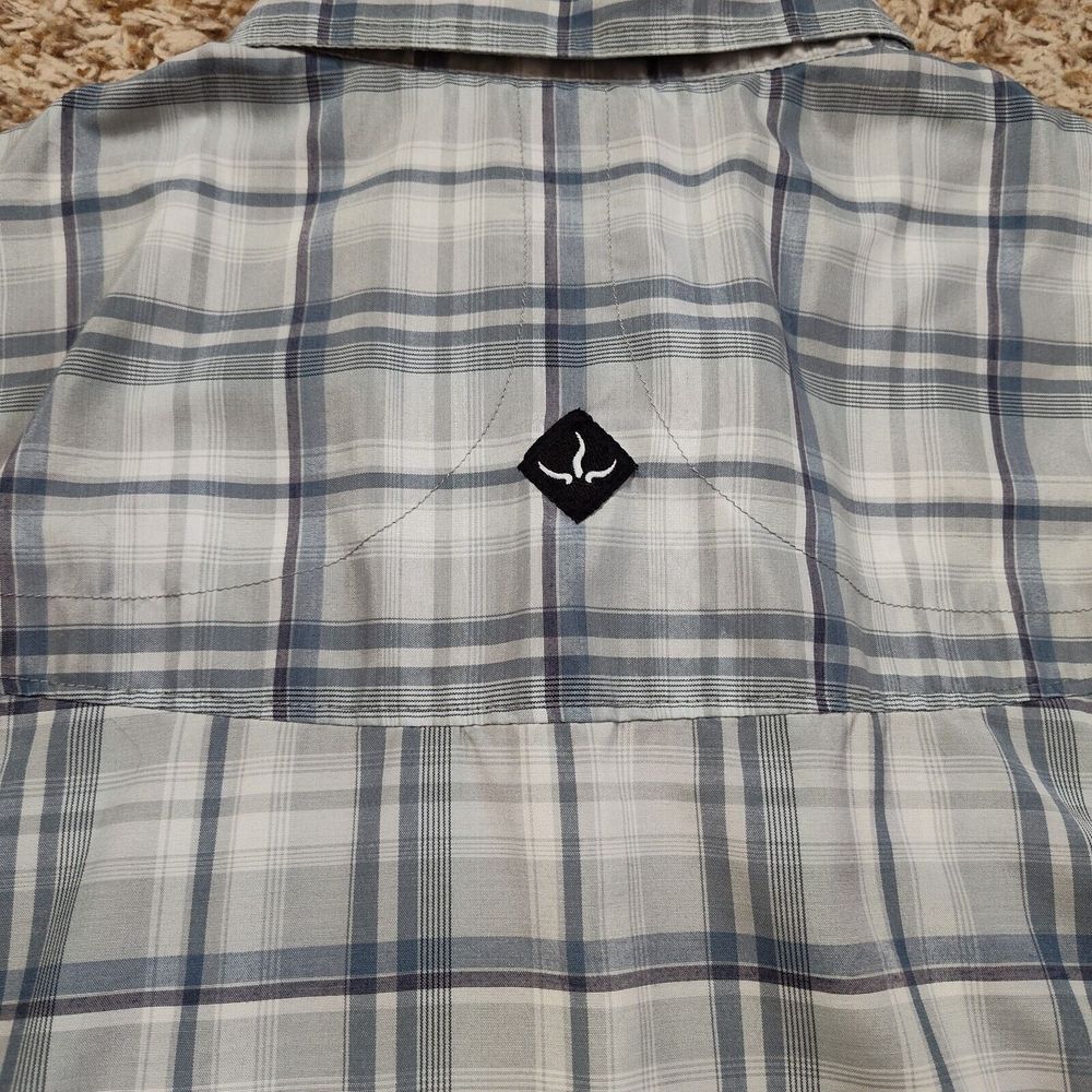 Prana Pearl Snap Men Sz M Short Sleeve Polyester Blend Plaid Shirt - Picture 9 of 9